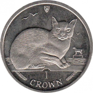 Реверс монеты Остров Мэн, 1 крона, 1996, Бурманская кошка