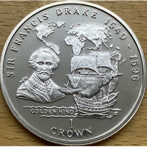 Реверс монеты Остров Мэн, 1 крона, 1996, Мореплаватели - Сэр Фрэнсис Дрейк