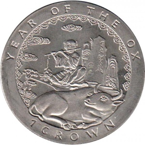 Реверс монеты Остров Мэн, 1 крона, 1997, Год быка