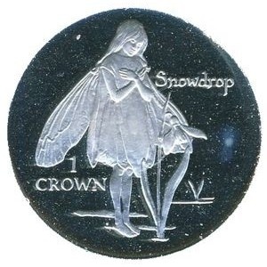 Реверс монеты Остров Мэн, 1 крона, 1997, Цветочные феи - Подснежник