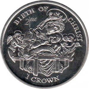 Реверс монеты Остров Мэн, 1 крона, 1997, Рождение Христа