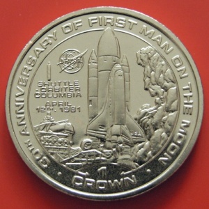 Реверс монеты Остров Мэн, 1 крона, 1999, 30 лет первому человеку на Луне /Колумбия/