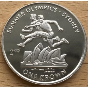 Реверс монеты Остров Мэн, 1 крона, 1999-2000, XXVII летние Олимпийские Игры, Сидней 2000 - Бег с препятствиями