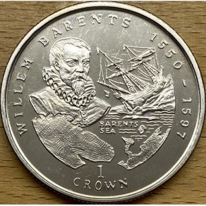 Реверс монеты Остров Мэн, 1 крона, 2000, Мореплаватели - Виллем Баренц