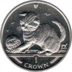 Реверс монеты Остров Мэн, 1 крона, 2000, Шотландская вислоухая кошка