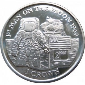 Реверс монеты Остров Мэн, 1 крона, 2000, Первый человек на Луне