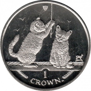 Реверс монеты Остров Мэн, 1 крона, 2001, Сомалийская кошка