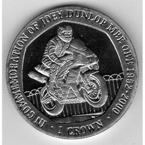 Реверс монеты Остров Мэн, 1 крона, 2001, Памяти Джоуи Данлопа 1952-2000
