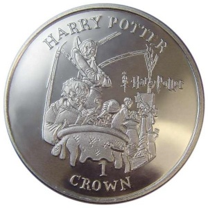 Реверс монеты Остров Мэн, 1 крона, 2001, Гарри в классе зелий