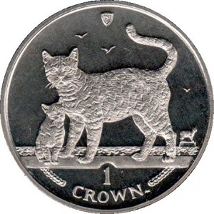 Реверс монеты Остров Мэн, 1 крона, 2002, Бенгальская кошка