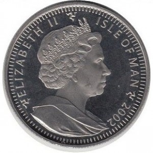 Аверс монеты Остров Мэн, 1 крона, 2002, Чемпионат мира по футболу 2002, Япония-Корея /мяч слева/
