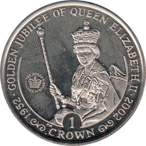 Реверс монеты Остров Мэн, 1 крона, 2002, 50 лет правления Королевы Елизаветы II /шар и скипетр/