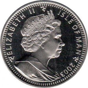 Аверс монеты Остров Мэн, 1 крона, 2003, 140 лет кораблю "Звезда Индии"