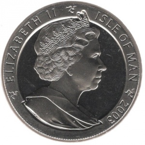 Аверс монеты Остров Мэн, 1 крона, 2003, XXVIII летние Олимпийские Игры, Афины 2004 - Плавание