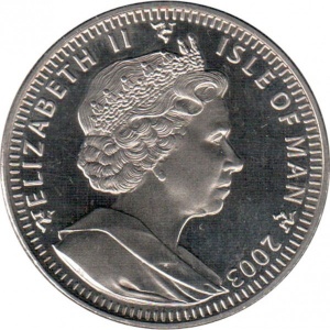 Аверс монеты Остров Мэн, 1 крона, 2003, 100 лет со дня полёта моторного самолёта /4 самолёта/