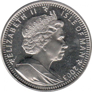 Аверс монеты Остров Мэн, 1 крона, 2003, 100 лет со дня полёта моторного самолёта /самолёты и дирижабль/