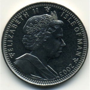 Аверс монеты Остров Мэн, 1 крона, 2003, 50 лет коронации Елизаветы II