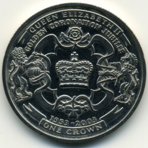 Реверс монеты Остров Мэн, 1 крона, 2003, 50 лет коронации Елизаветы II
