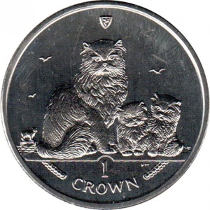 Реверс монеты Остров Мэн, 1 крона, 2005, Гималайская кошка
