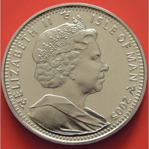 Аверс монеты Остров Мэн, 1 крона, 2005, 200 лет Трафальгарскому сражению - Похороны Лорда Нельсона