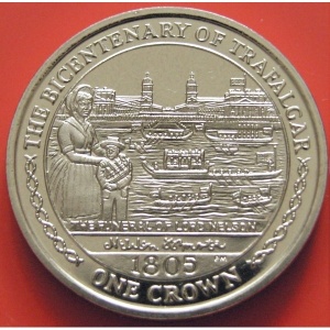 Реверс монеты Остров Мэн, 1 крона, 2005, 200 лет Трафальгарскому сражению - Похороны Лорда Нельсона