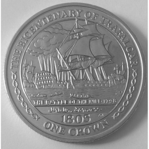Реверс монеты Остров Мэн, 1 крона, 2005, 200 лет Трафальгарскому сражению - Битва при Абукире