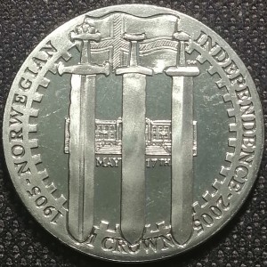 Реверс монеты Остров Мэн, 1 крона, 2005, 100 лет Независимости Норвегии