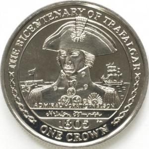Реверс монеты Остров Мэн, 1 крона, 2005, 200 лет Трафальгарскому сражению - Адмирал Горацио Нельсон