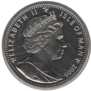 Аверс монеты Остров Мэн, 1 крона, 2005, 175 лет Пароходной компании острова Мэн - King Orry III