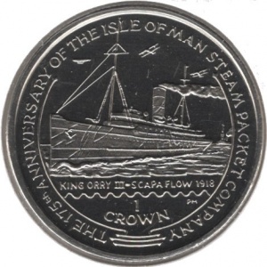 Реверс монеты Остров Мэн, 1 крона, 2005, 175 лет Пароходной компании острова Мэн - King Orry III
