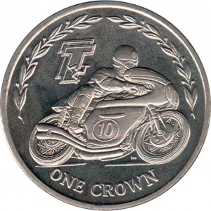Реверс монеты Остров Мэн, 1 крона, 2005, Мотогонки "Tourist Trophy" /мотоцикл едет вправо/