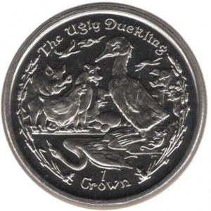 Реверс монеты Остров Мэн, 1 крона, 2005, Ганс Христиан Андерсен - Гадкий утёнок
