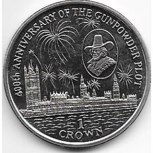 Реверс монеты Остров Мэн, 1 крона, 2005, 400 лет пороховому заговору /фейерверк/