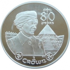 Реверс монеты Остров Мэн, 1 крона, 2006, 80 лет со дня рождения Королевы Елизаветы II /пирамида/
