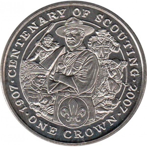 Реверс монеты Остров Мэн, 1 крона, 2007, 100 лет Скаутскому движению