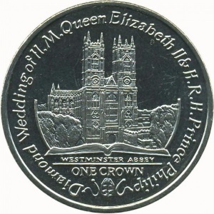 Реверс монеты Остров Мэн, 1 крона, 2007, 60 лет свадьбе Королевы Елизаветы II и Принца Филиппа /Вестминстерское аббат…