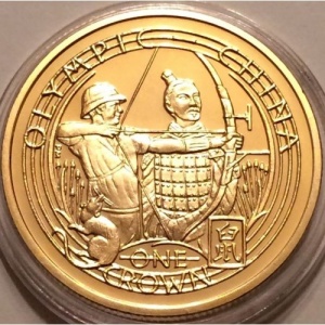 Реверс монеты Остров Мэн, 1 крона, 2008, XXIX летние Олимпийские Игры, Пекин 2008 - Лучник