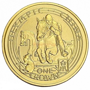 Реверс монеты Остров Мэн, 1 крона, 2008, XXIX летние Олимпийские Игры, Пекин 2008 - Конкур
