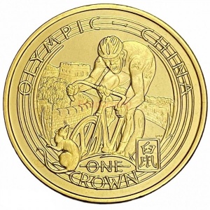 Реверс монеты Остров Мэн, 1 крона, 2008, XXIX летние Олимпийские Игры, Пекин 2008 - Велосипедист