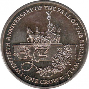 Реверс монеты Остров Мэн, 1 крона, 2009, 20 лет падению Берлинской стены