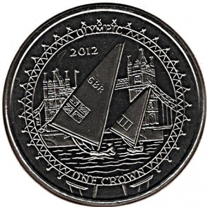 Реверс монеты Остров Мэн, 1 крона, 2009, XXX летние Олимпийские Игры, Лондон 2012 - Парусный спорт