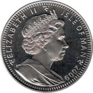 Аверс монеты Остров Мэн, 1 крона, 2009, 40 лет первому полёту человека на Луну