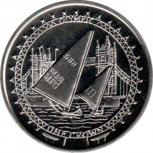 Реверс монеты Остров Мэн, 1 крона, 2010, XXX летние Олимпийские Игры, Лондон 2012 - Парусный спорт