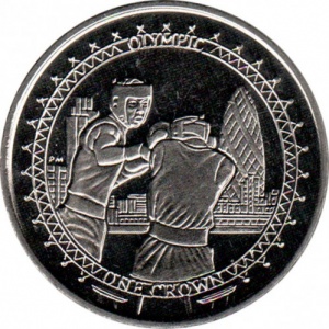 Реверс монеты Остров Мэн, 1 крона, 2010, XXX летние Олимпийские Игры, Лондон 2012 - Бокс