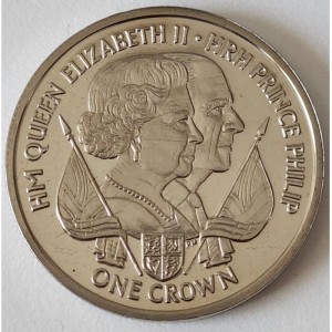 Реверс монеты Остров Мэн, 1 крона, 2011, Королева Елизавета II и Принц Филипп