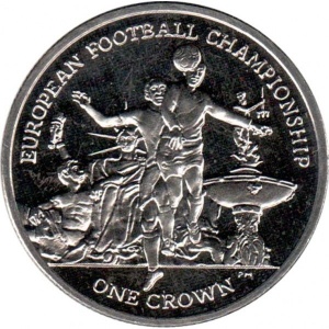 Реверс монеты Остров Мэн, 1 крона, 2012, Чемпионат Европы по футболу 2012, Польша-Украина /мяч вверху/