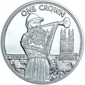 Реверс монеты Остров Мэн, 1 крона, 2012, Вестминстерское аббатство и трубач