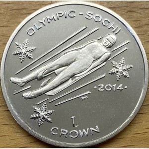 Реверс монеты Остров Мэн, 1 крона, 2013-2014, XXII зимние Олимпийские Игры, Сочи 2014 - Санный спорт