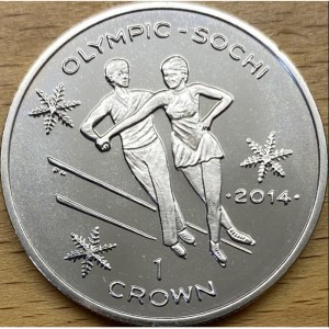 Реверс монеты Остров Мэн, 1 крона, 2013-2014, XXII зимние Олимпийские Игры, Сочи 2014 - Фигурное катание