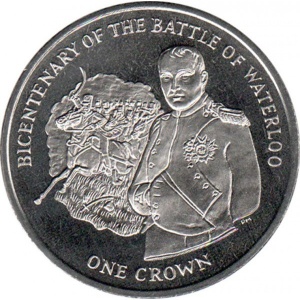 Реверс монеты Остров Мэн, 1 крона, 2015, 200 лет Битве при Ватерлоо, Наполеон